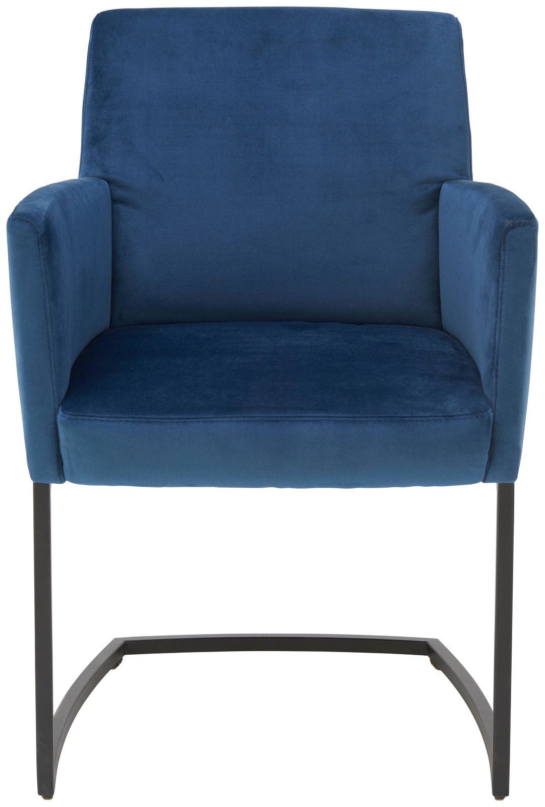 Freischwinger-Sessel in Blau mit Armlehnen, Vorderansicht
