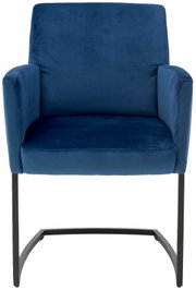 Swingstoel in blauw met armleuningen, vooraanzicht