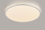 Ronde led-plafondlamp in zijaanzicht, die een zacht licht verspreidt.