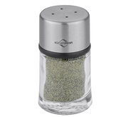 Pfefferstreuer aus Glas und Edelstahl, seitliche Ansicht