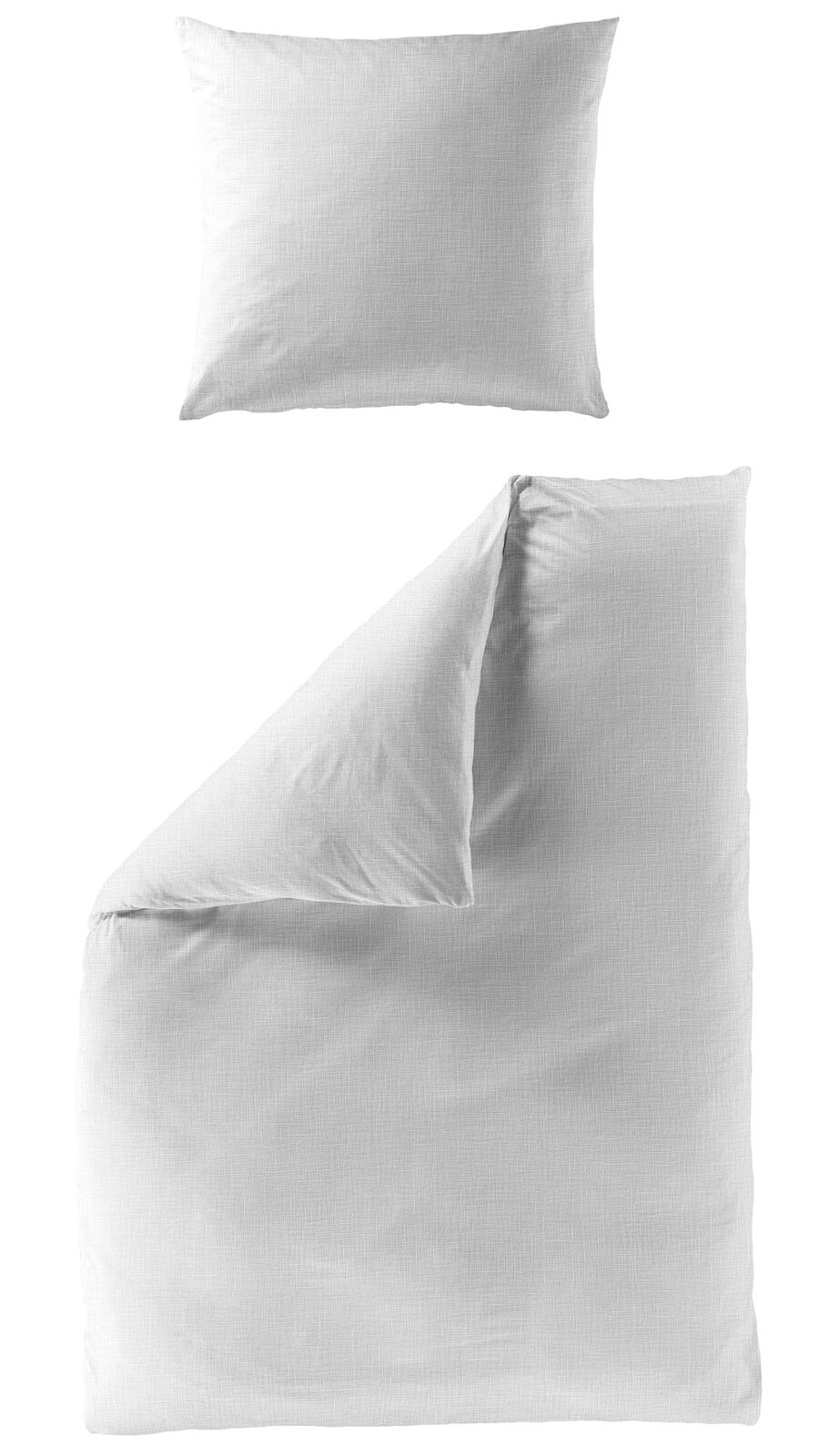 Bierbaum Bettwäsche Bettwäsche-Set in Weiß, bestehend aus einem Kissenbezug und einem Bettdeckenbezug, aus der Vogelperspektive fotografiert.