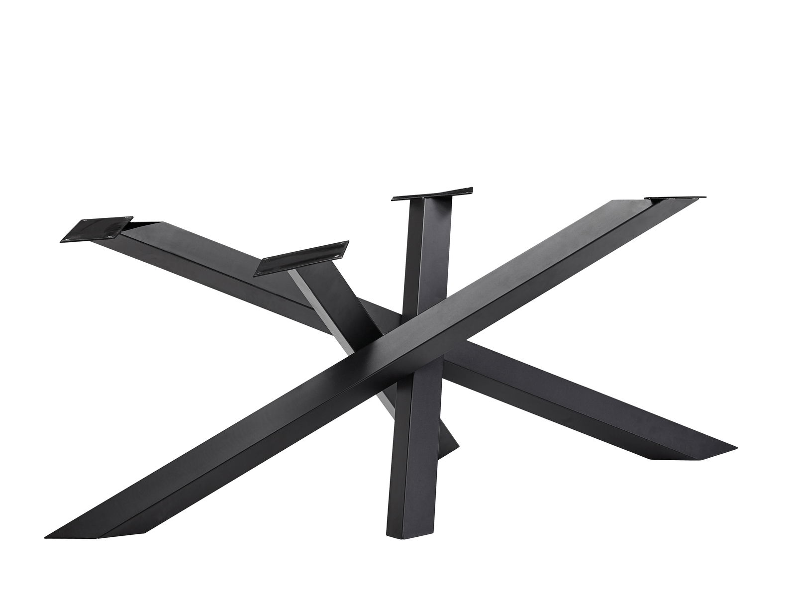 Schwarzes, modernes Tischgestell in X-Form, seitliche Perspektive