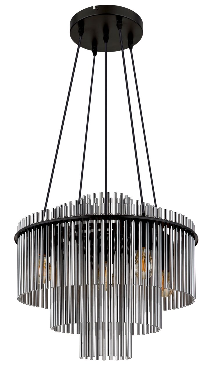 Moderne Hängeleuchte GORLEY mit mehreren Metallstäben und sichtbaren Glühbirnen, seitliche Perspektive