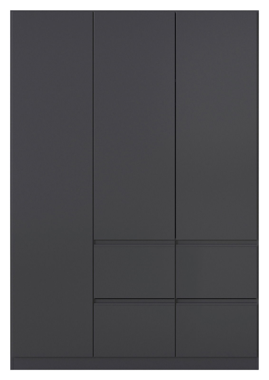 Drehtürenschrank 3-türig in dunklem Design, Frontalansicht