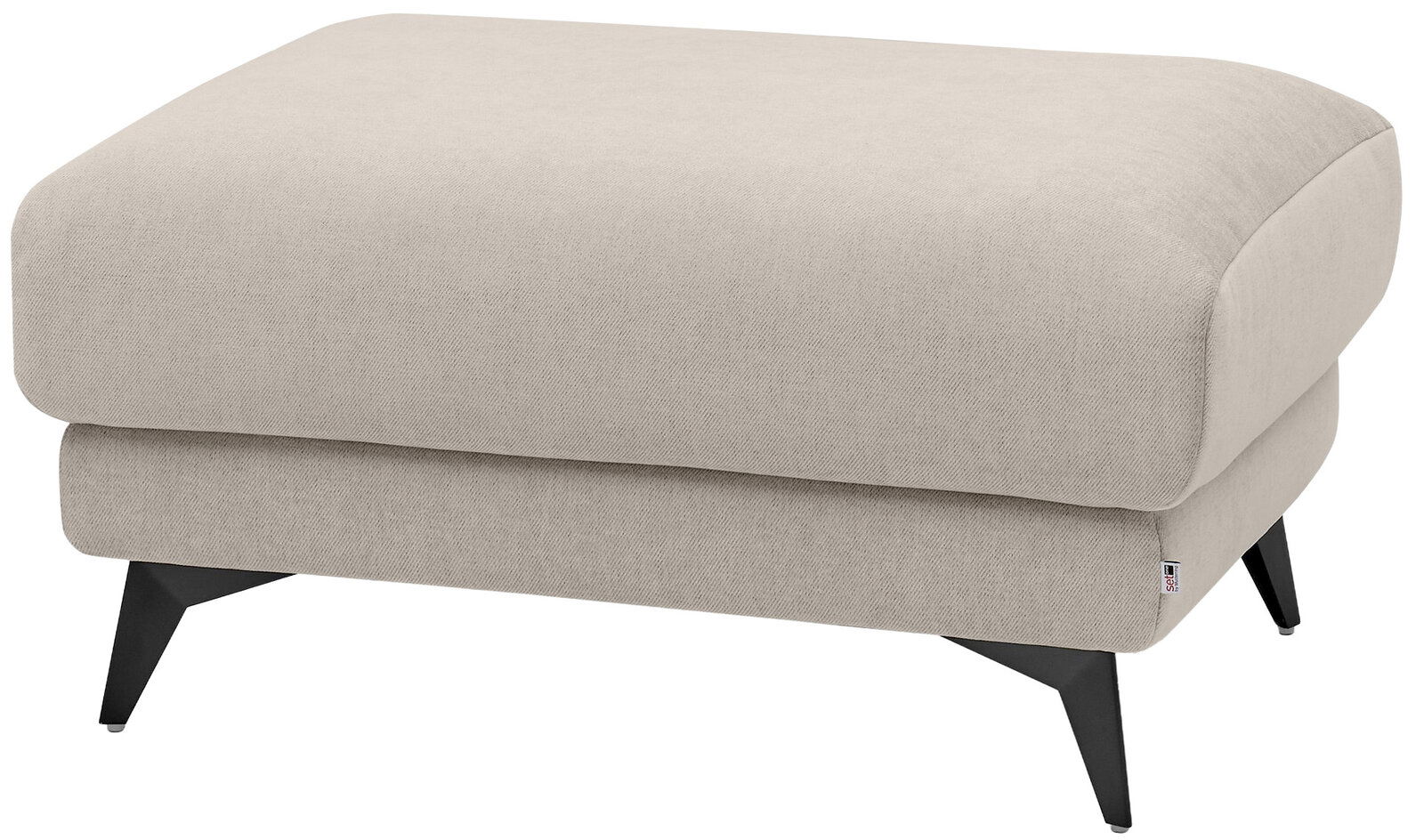 Set one by Musterring Hocker Rechteckiger Hocker mit beigem Stoffbezug und schwarzen Metallbeinen, seitliche Perspektive