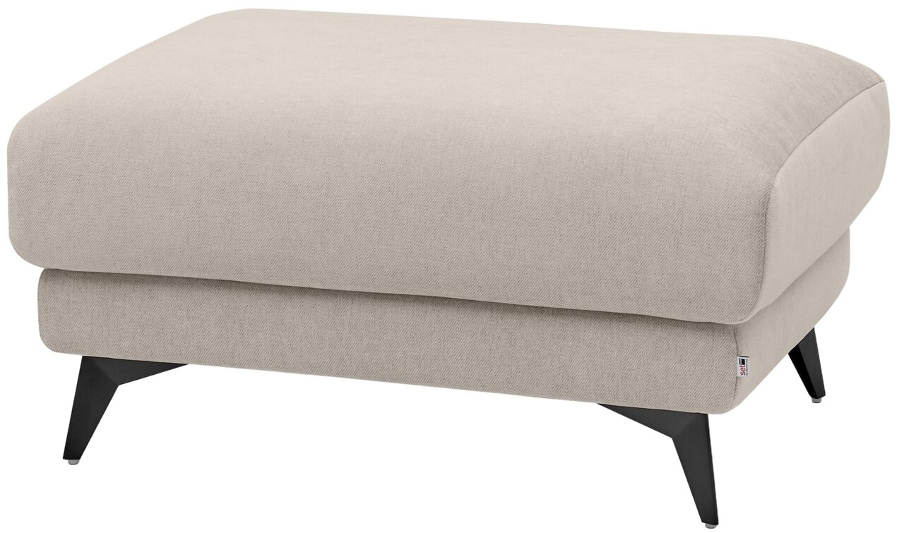 Set one by Musterring Hocker SET ONE MIDLAND Rechteckiger Hocker mit beigem Stoffbezug und schwarzen Metallbeinen, seitliche Perspektive