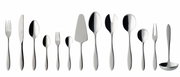 Vogelperspektive auf ein 68-teiliges Besteckset Arthur, bestehend aus verschiedenen Gabeln, Messern, Löffeln und Servierutensilien in elegantem Design.