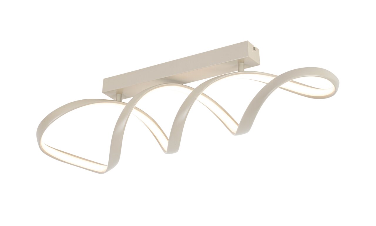 Moderne LED-Deckenleuchte mit geschwungenem Design, seitliche Perspektive