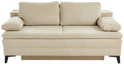 Beige Querschläfer-Sofa mit zwei Rückenkissen und Armlehnen, Vorderansicht