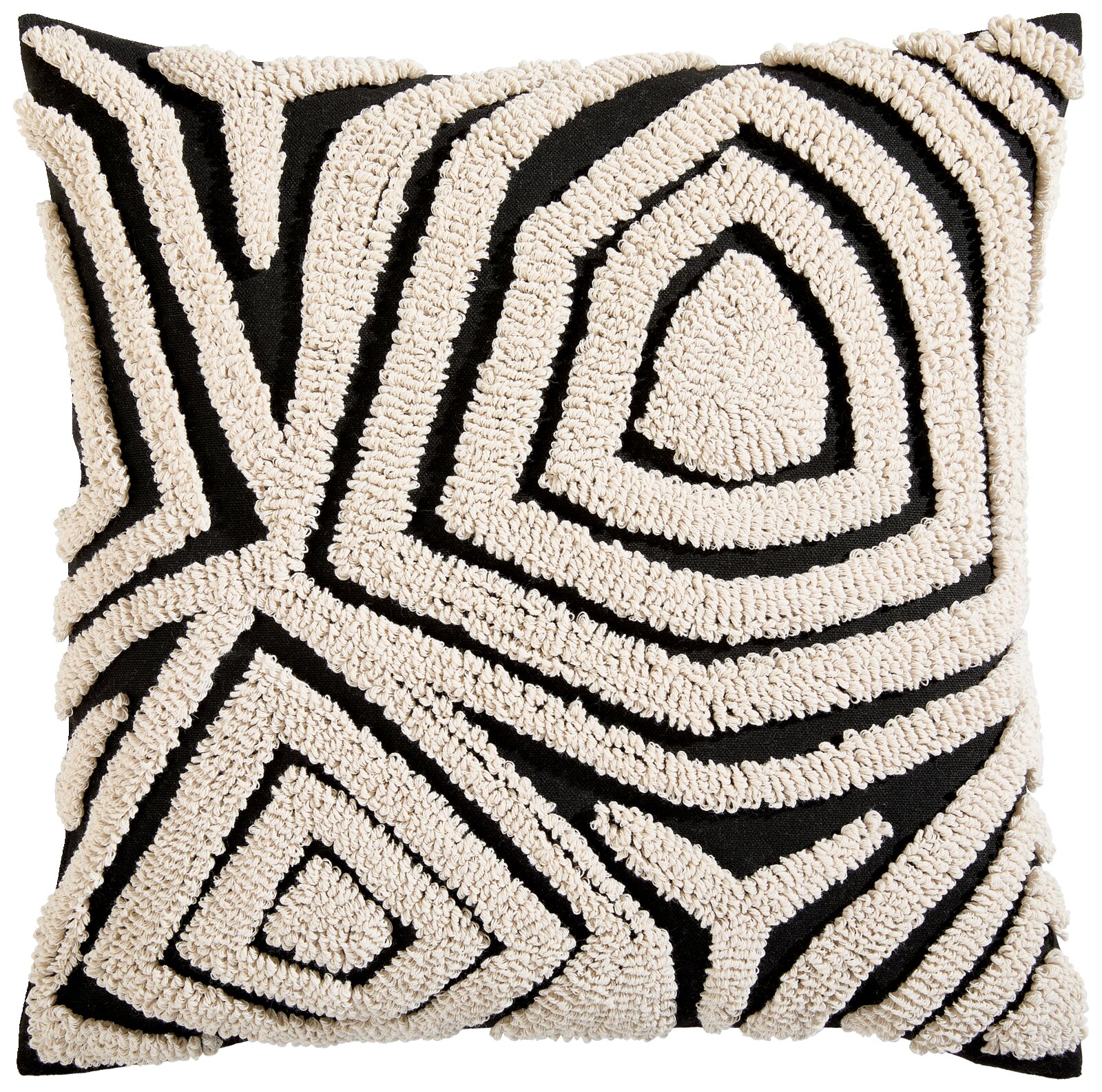 Kussenhoes met geometrisch patroon in zwart en crème, vooraanzicht