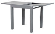 Moderner grauer Gartentisch mit ausziehbarer Tischplatte, seitliche Perspektive