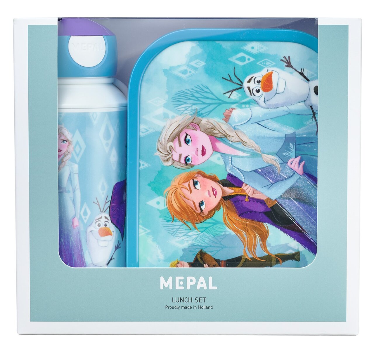 Frontansicht des MEPAL Campus-Sets 2-tlg. Frozen 2 mit Elsa, Anna und Olaf auf der Verpackung.