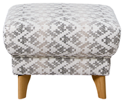 Hocker mit gemustertem Stoffbezug und Holzbeinen, Frontalansicht