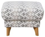 Hocker mit gemustertem Stoffbezug und Holzbeinen, Frontalansicht