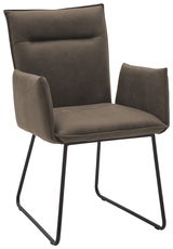 Moderner brauner Sessel mit Metallbeinen, seitliche Perspektive