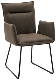 Moderner brauner Sessel mit Metallbeinen, seitliche Perspektive