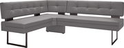 Graue Eckbank mit modernem Design, Polsterung und Metallbeinen, seitliche Perspektive