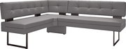 Graue Eckbank mit modernem Design, Polsterung und Metallbeinen, seitliche Perspektive