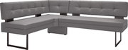 Graue Eckbank mit modernem Design, Polsterung und Metallbeinen, seitliche Perspektive