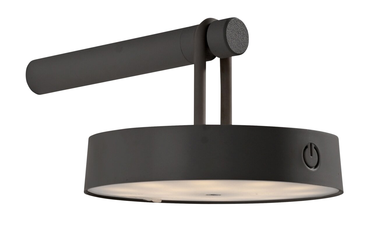 Moderne zwarte wandlamp ARMA met ronde lampenkap en schakelaar aan de zijkant, gezien vanaf de zijkant.