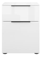 Weiße Nachtkommode mit zwei Schubladen, Frontansicht