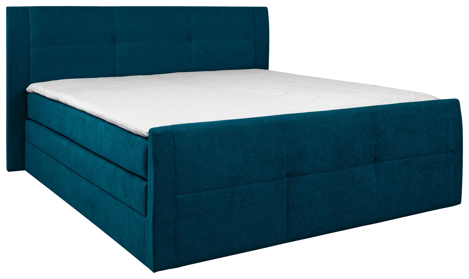 Boxspringbett 160 in türkis aus seitlicher Perspektive