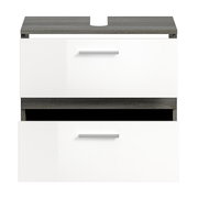 Waschbeckenunterschrank mit zwei Schubladen, weiße Fronten und graue Oberseite, Frontalansicht