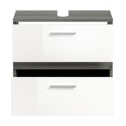 Waschbeckenunterschrank mit zwei Schubladen, weiße Fronten und graue Oberseite, Frontalansicht