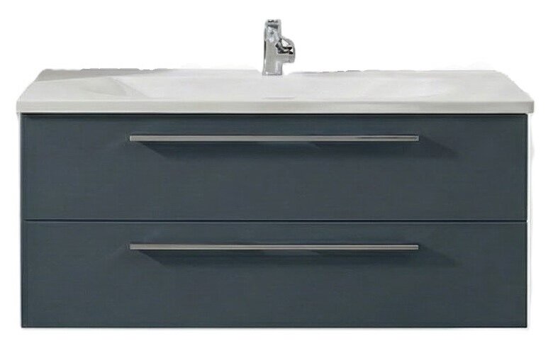 Dieter Knoll Waschtisch-Set AVIANO Modernes Badezimmer-Waschtisch-Set mit weißem Waschbecken und dunkelgrauem Unterschrank mit zwei Schubladen und Chromgriffen, Frontansicht leicht von oben