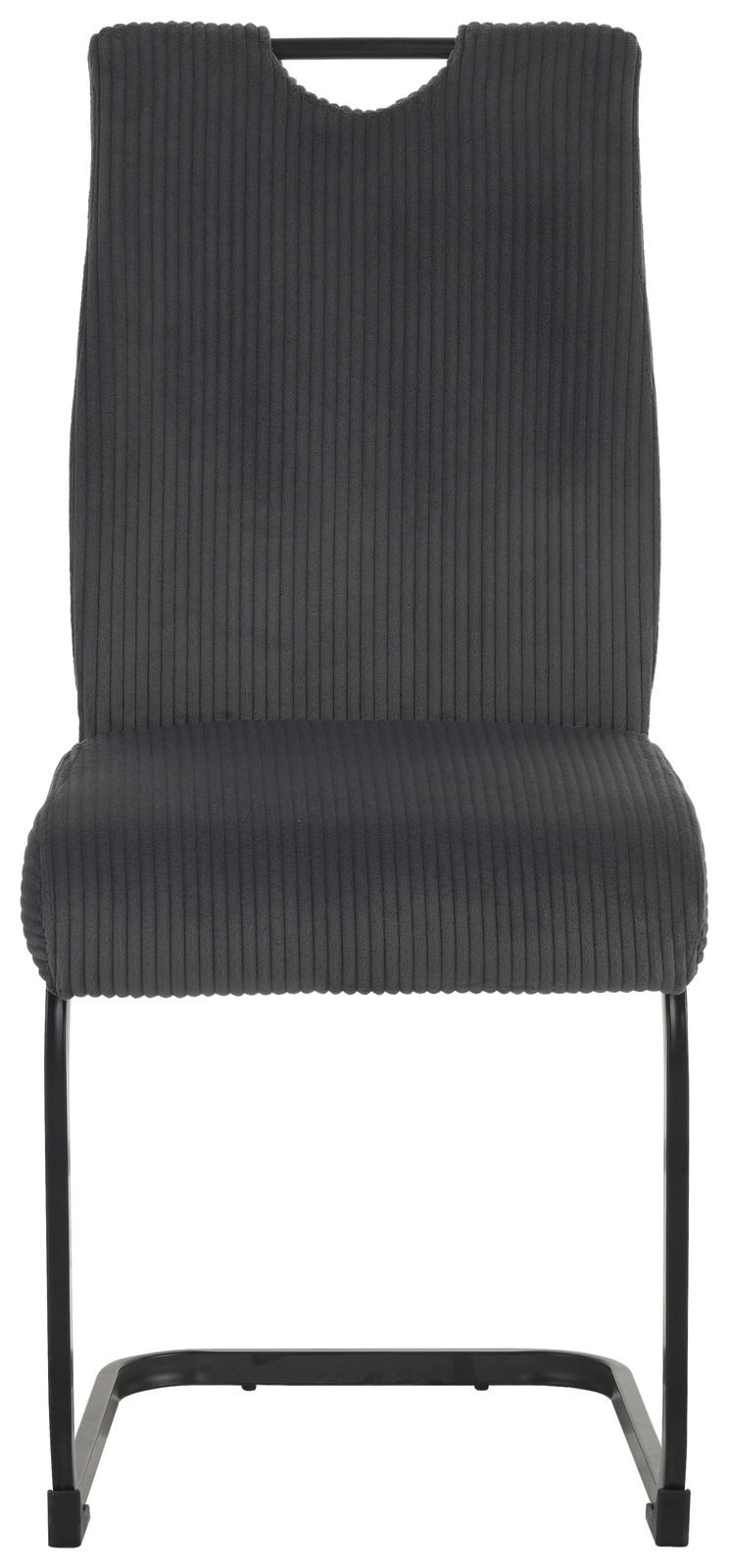 Schwingstuhl in dunklem Stoff mit vertikalen Streifen, Vorderansicht