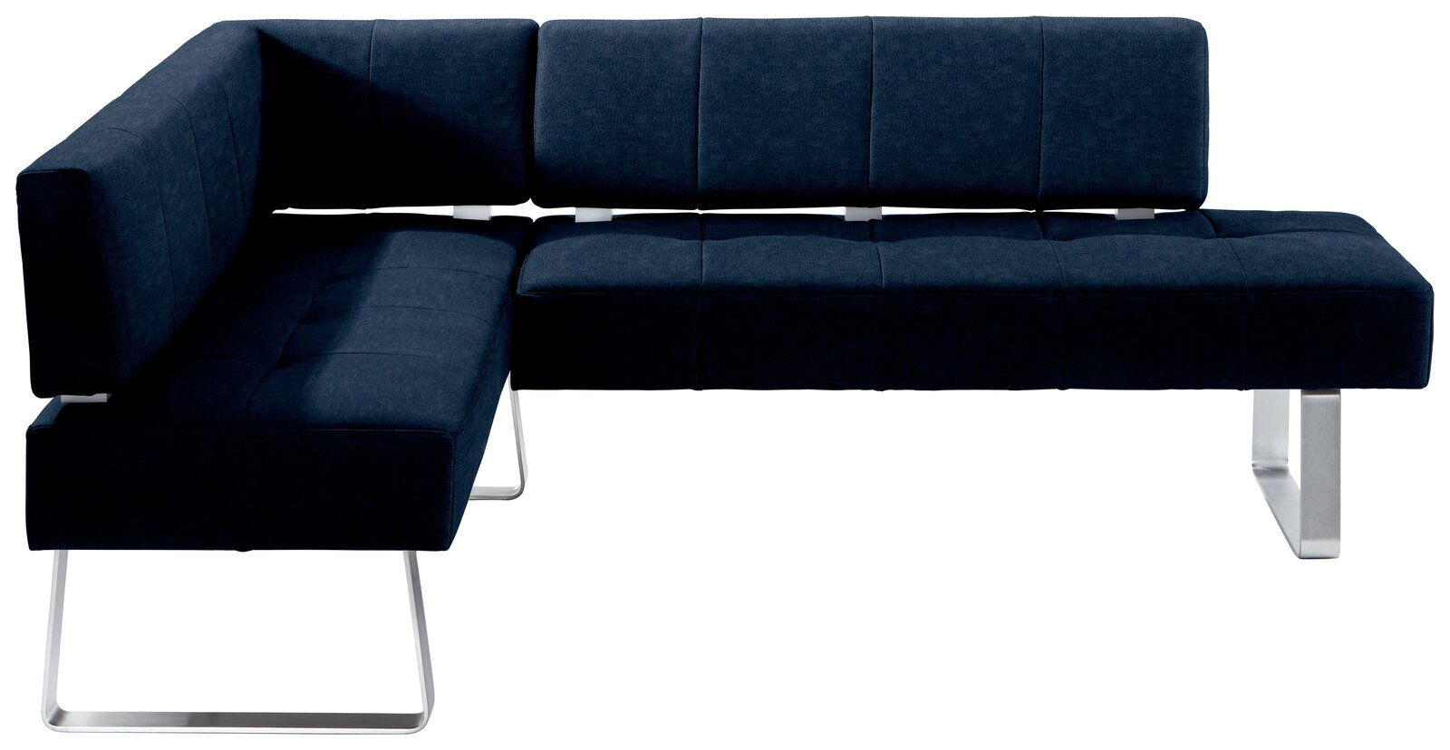 Moderano Eckbank LUPO II Eckbank in dunkelblauem Stoff mit Metallbeinen, Ansicht von vorne