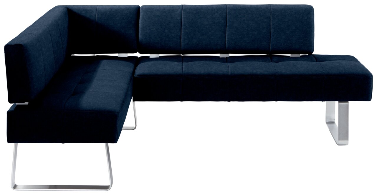 Moderano Eckbank LUPO II Eckbank in dunkelblauem Stoff mit Metallbeinen, Ansicht von vorne