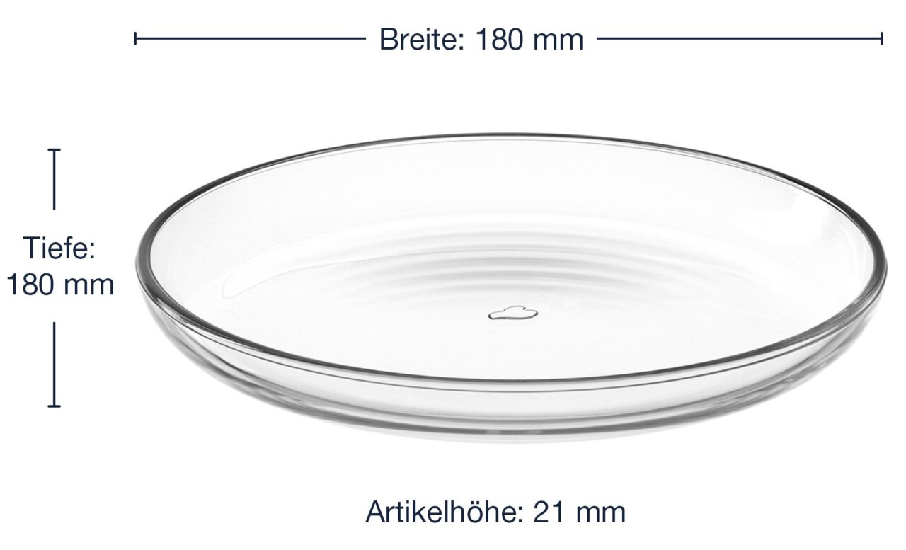 Doorzichtige bord Cucina 18 cm, zijaanzicht, breedte 180 mm, hoogte 21 mm