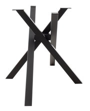 Schwarzes, modernes Tischgestell aus Metall in X-Form, seitliche Perspektive