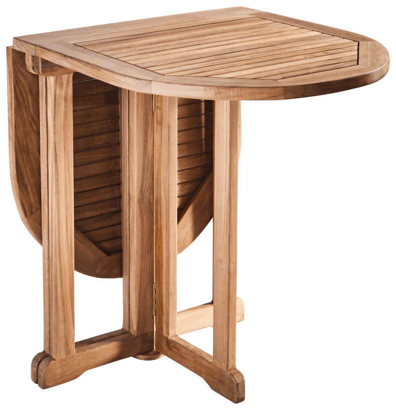 Holzklapptisch in halbrunder Form, seitliche Perspektive