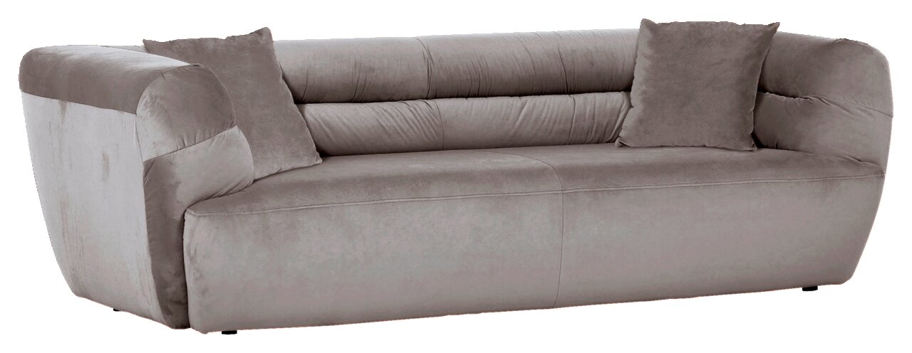 Graues Big-Sofa mit zwei Kissen, seitliche Perspektive