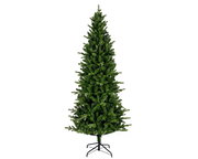 Künstlicher Weihnachtsbaum in Tannenform, frontal fotografiert, mit stabilem Metallständer.