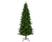 Kunstkerstboom in de vorm van een dennenboom, van voren gefotografeerd, met een stevige metalen standaard.