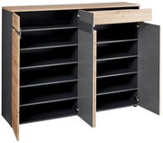 XL-Schuhschrank mit offenen Türen und Schublade, seitliche Perspektive