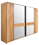 Schwebetürenschrank 2-türig aus Holz mit Spiegeln, seitliche Perspektive