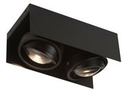 Schwarze LED Aufbauleuchte mit zwei runden Strahlern, Perspektive von unten