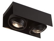 Schwarze LED Aufbauleuchte mit zwei runden Strahlern, Perspektive von unten