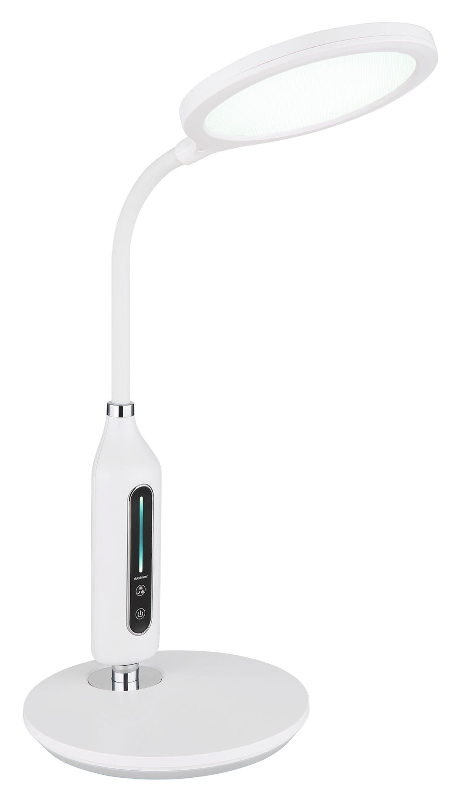 Globo Lighting Tischleuchte FRUGGY Moderne weiße Tischleuchte FRUGGY mit rundem Lampenschirm und flexiblem Hals, seitliche Ansicht