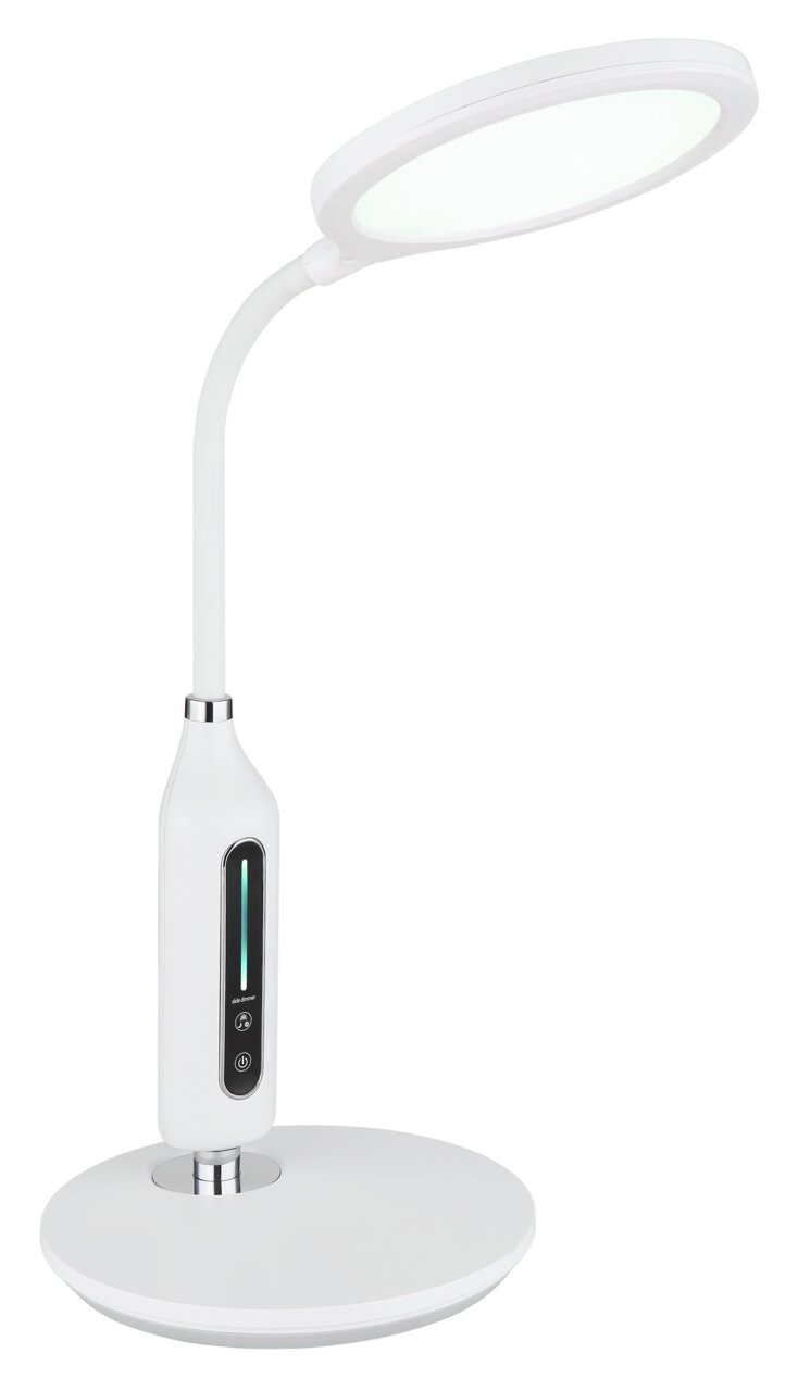 Globo Lighting Tischleuchte FRUGGY Moderne weiße Tischleuchte FRUGGY mit rundem Lampenschirm und flexiblem Hals, seitliche Ansicht