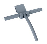 Grauer Badezimmerwischer aus Silikon in schräger Perspektive, mit ergonomischem Griff und Halterung.