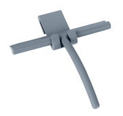 Grauer Badezimmerwischer aus Silikon in schräger Perspektive, mit ergonomischem Griff und Halterung.