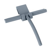 Grauer Badezimmerwischer aus Silikon in schräger Perspektive, mit ergonomischem Griff und Halterung.