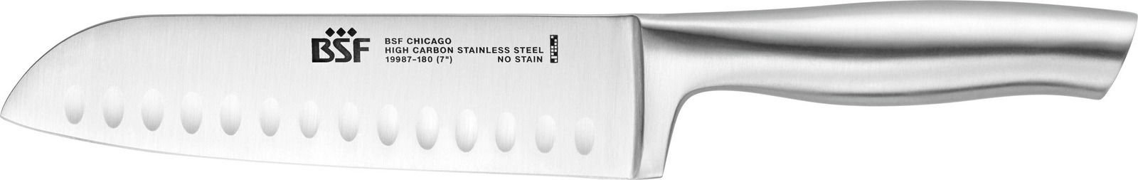 Santokumesser Chicago aus hochlegiertem Edelstahl, seitliche Ansicht