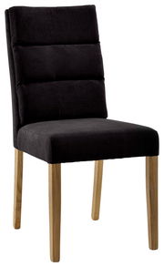 Schwarzer Polsterstuhl mit Holzbeinen, seitliche Perspektive