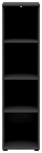 Schwarzes Regal mit vier offenen Fächern, frontale Ansicht